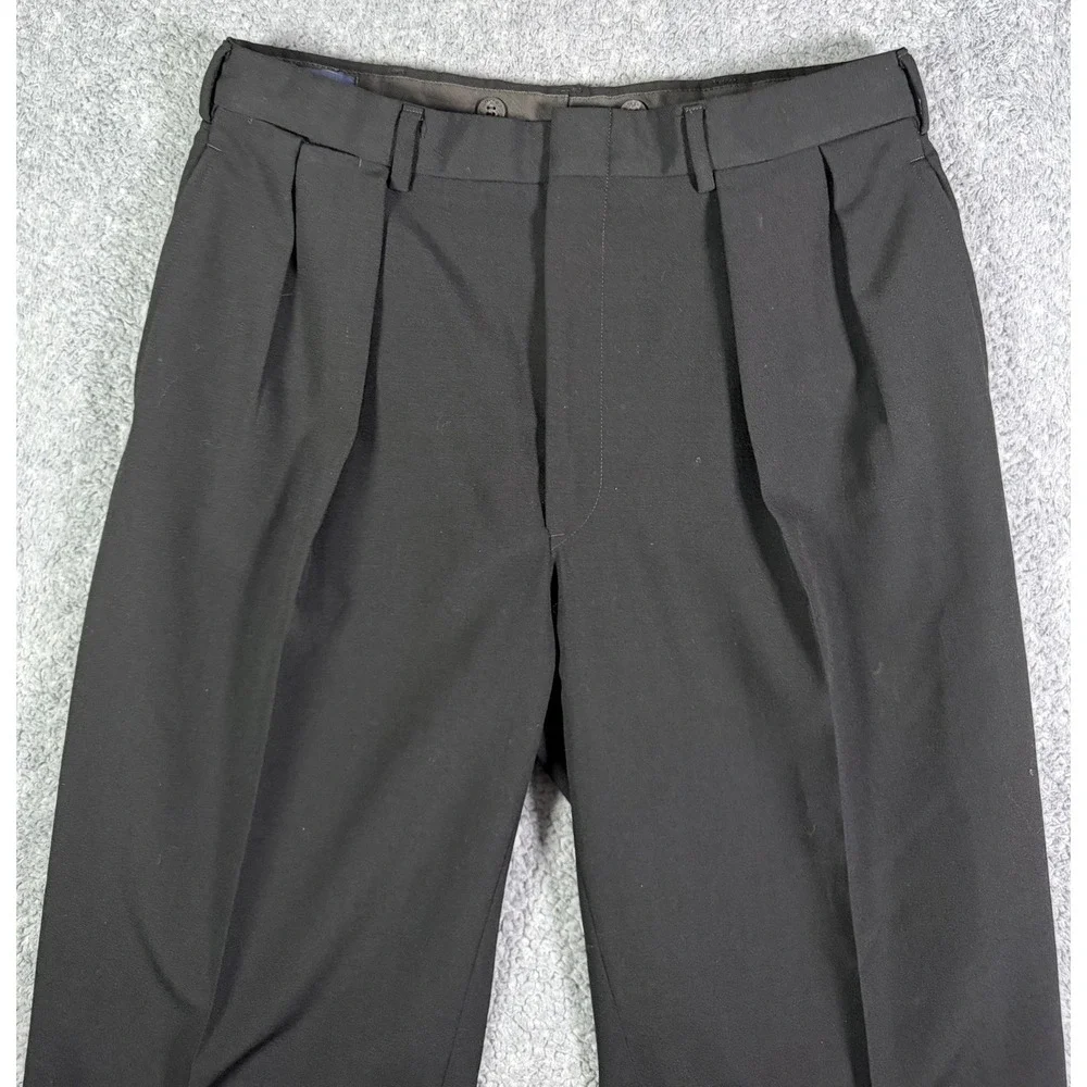 VTG Polo Ralph Lauren Pants Wool Pleated Cuffed Men 32x29 Black 80s Made In USA